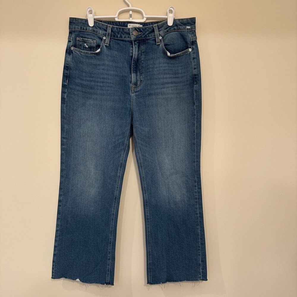 PAIGE Leenah Ankle Jeans 31 Womens Blue High Rise Wide Leg‎ Raw Hem Distressed